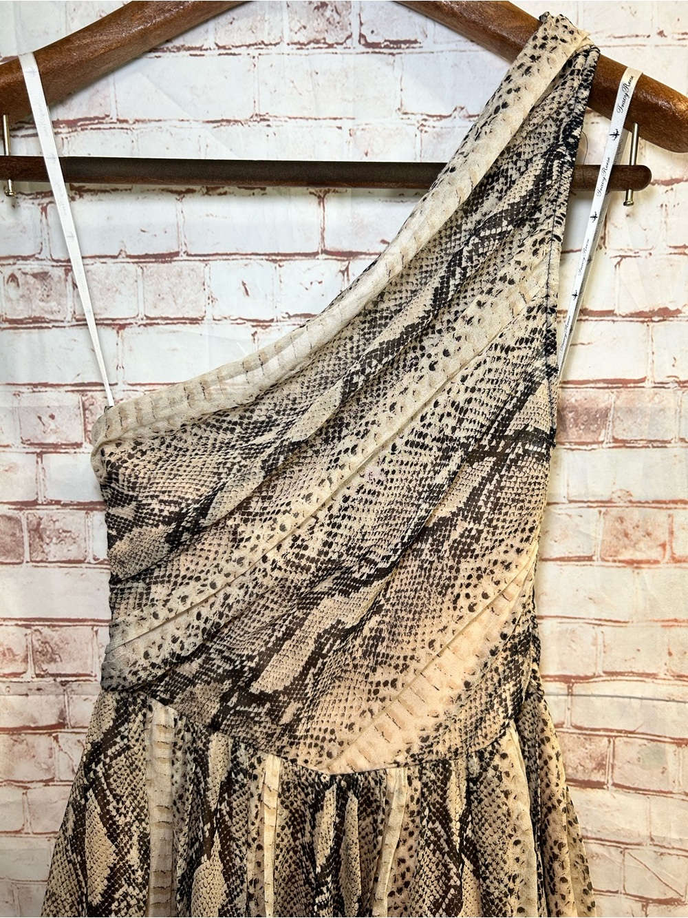 Tracy Reese One-Shoulder Python Print Silk Chiffon Cocktail Dress Homecoming - Picture 8 of 13